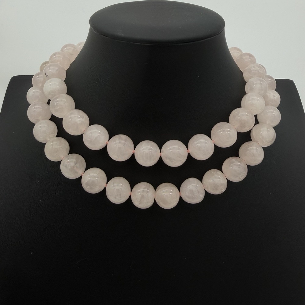Vtg Natural Pink Jadeite Jade Necklace Flapper Large Beads Heavy Gold Filled 34"